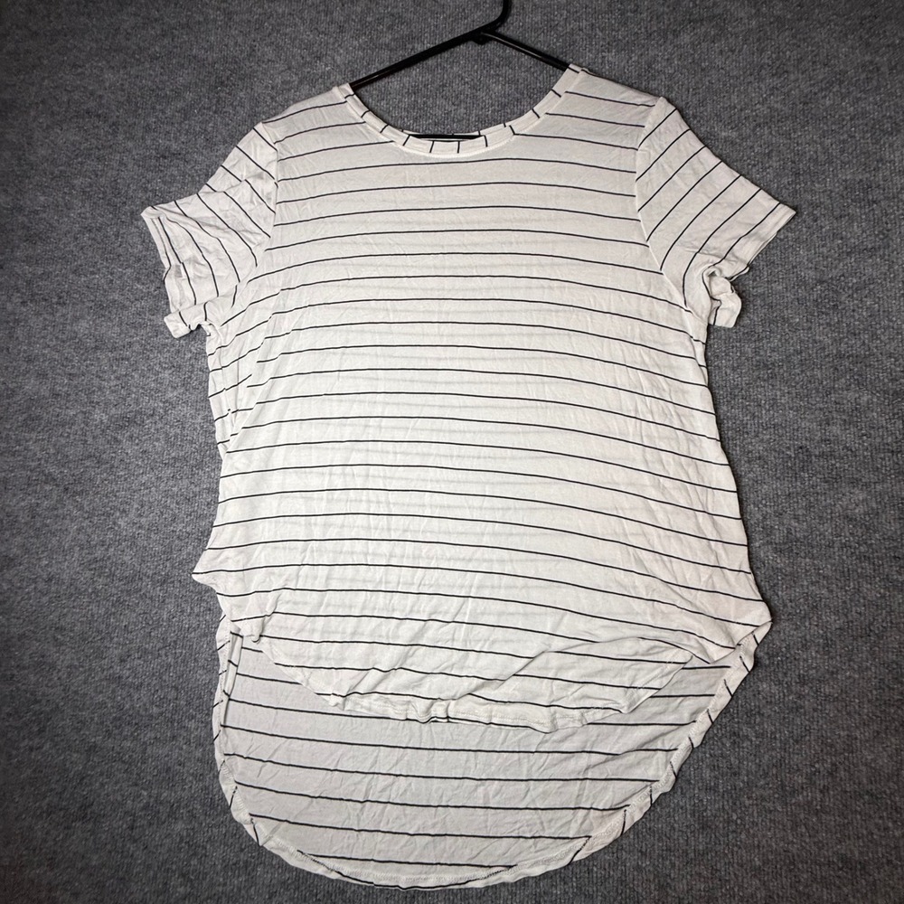 Halogen Womens XL Striped Short Sleeve High Low Hem T-Shirt White Black Casual